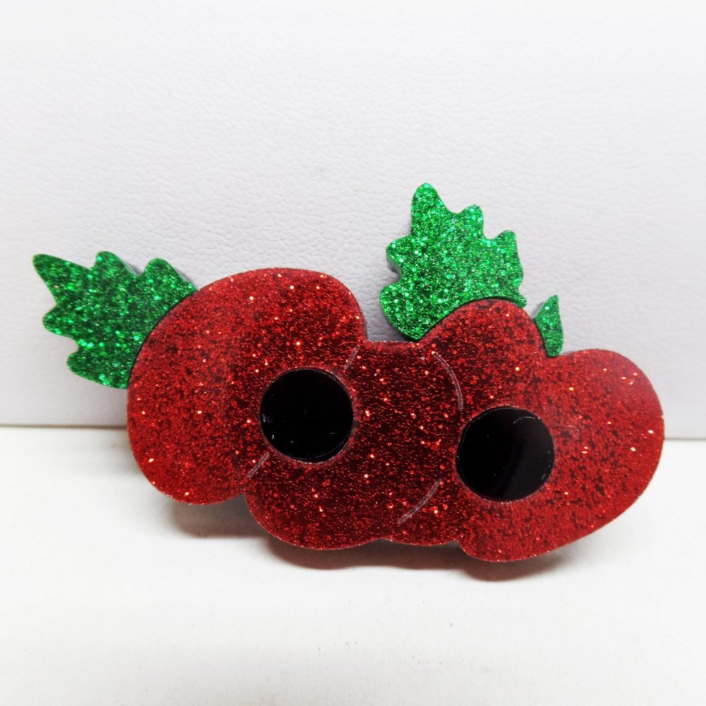 Lovely Red Glitter Acrylic Poppy Brooch Ltd Ed
